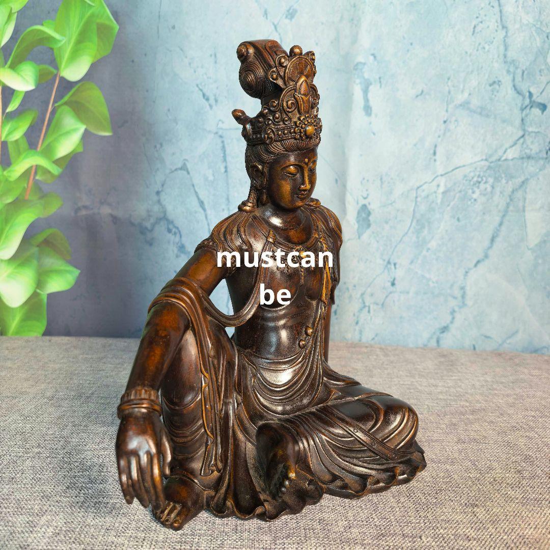 銅製 仏像 自在観音菩薩像 縁起物 茶台 客間 仏間 工芸品 置物