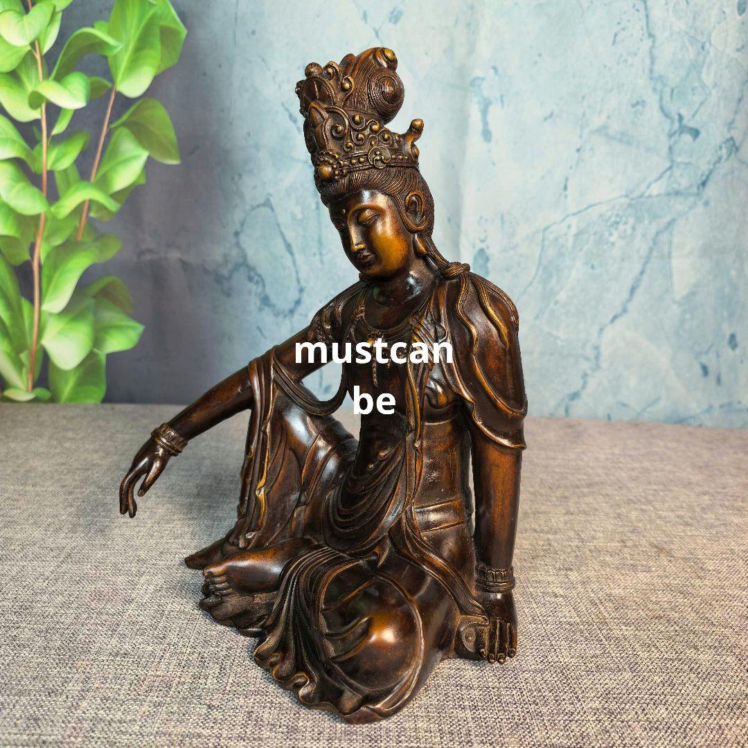 銅製 仏像 自在観音菩薩像 縁起物 茶台 客間 仏間 工芸品 置物