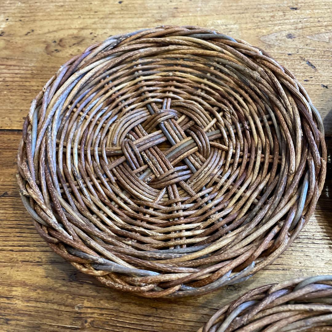 あけび細工プレート工芸品15㎝5枚セット　茶托工芸品蔓あけびかご菓子器銘々皿茶席