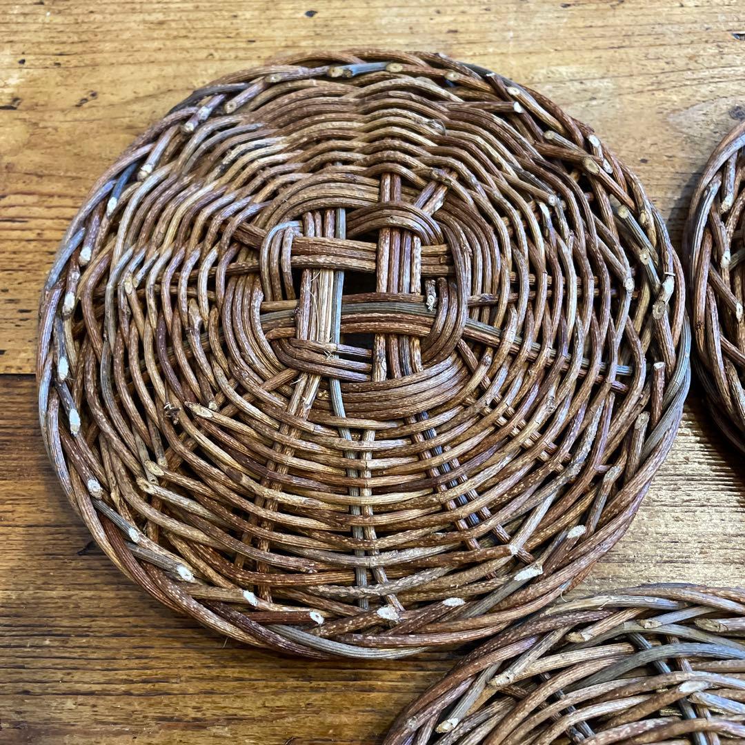 あけび細工プレート工芸品15㎝5枚セット　茶托工芸品蔓あけびかご菓子器銘々皿茶席