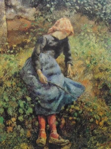 カミーユ・ピサロ、棒きれを持った少女、希少画集画、新品額装付