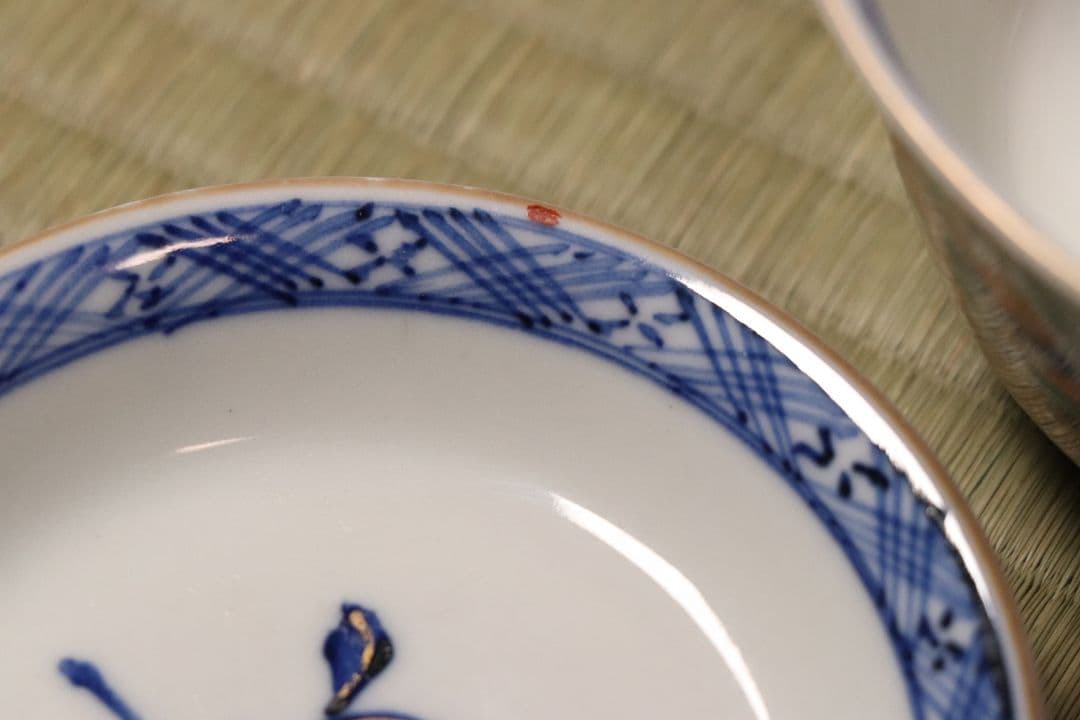 明治期 伊万里焼 冨貴長春 色絵蓋茶碗 五客 牡丹 草花 時代【CM54】