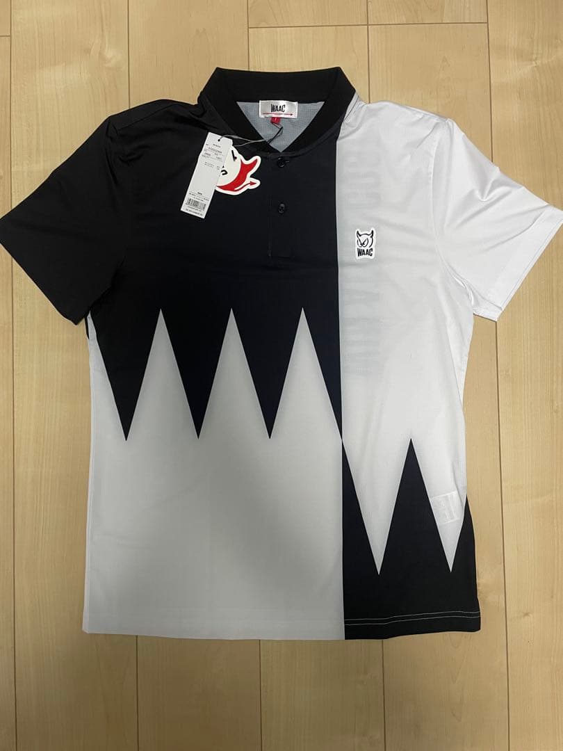 新品未使用　WAAC ポロシャツ 黒白 ジグザグデザイン　サイズS