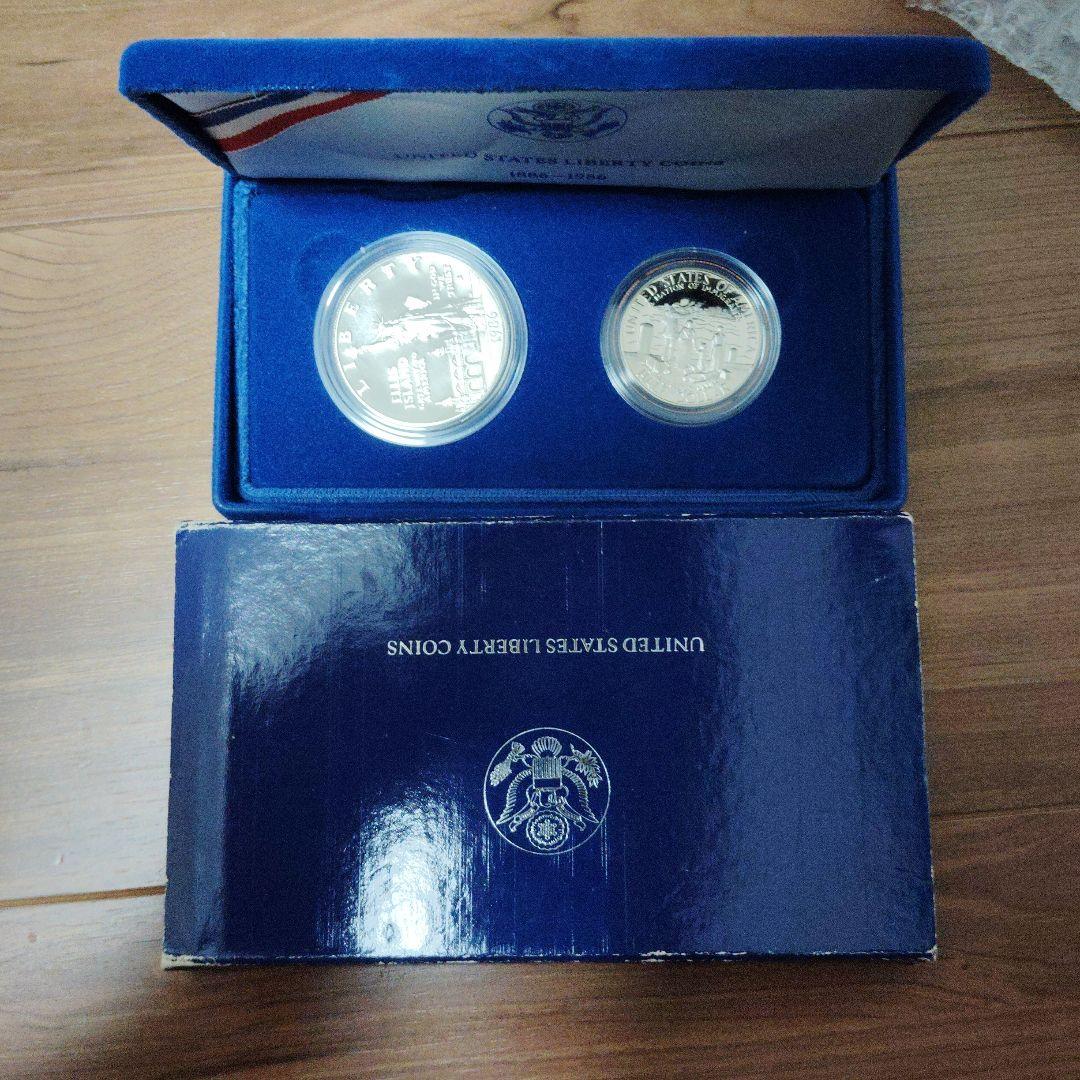 1986年 自由の女神 プルーフ銀貨と50セント硬貨セット