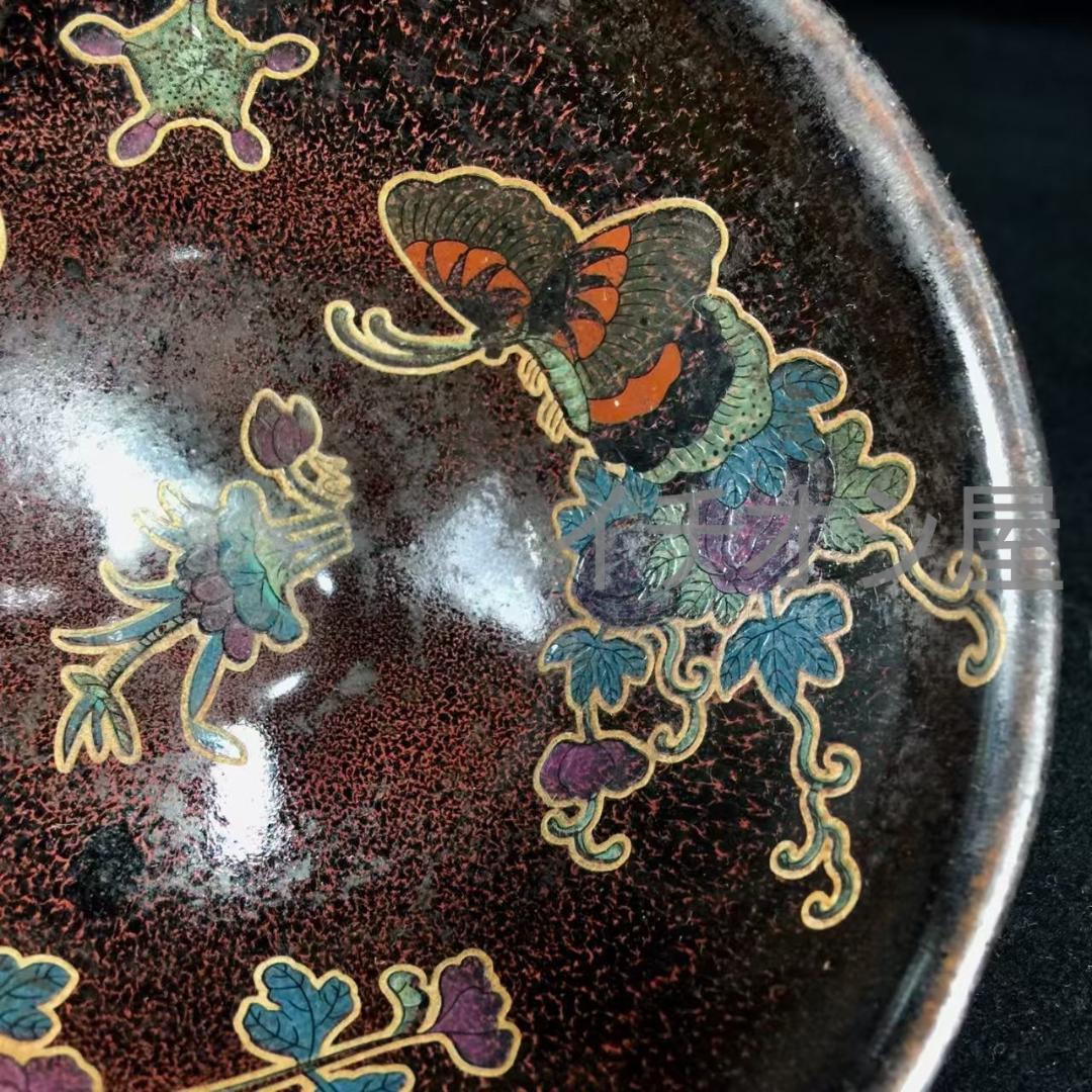 中国古美術 宋建窯 蝴蝶図紋建盞 蝴蝶意匠 宋代建窯 茶碗 茶道具 骨董 收藏