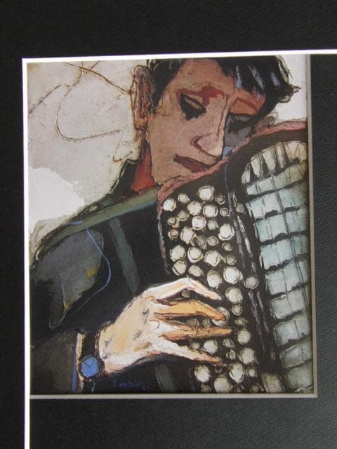 松井ヨシアキ、アコーディオン弾き、希少な画集より、新品高級額・額装付