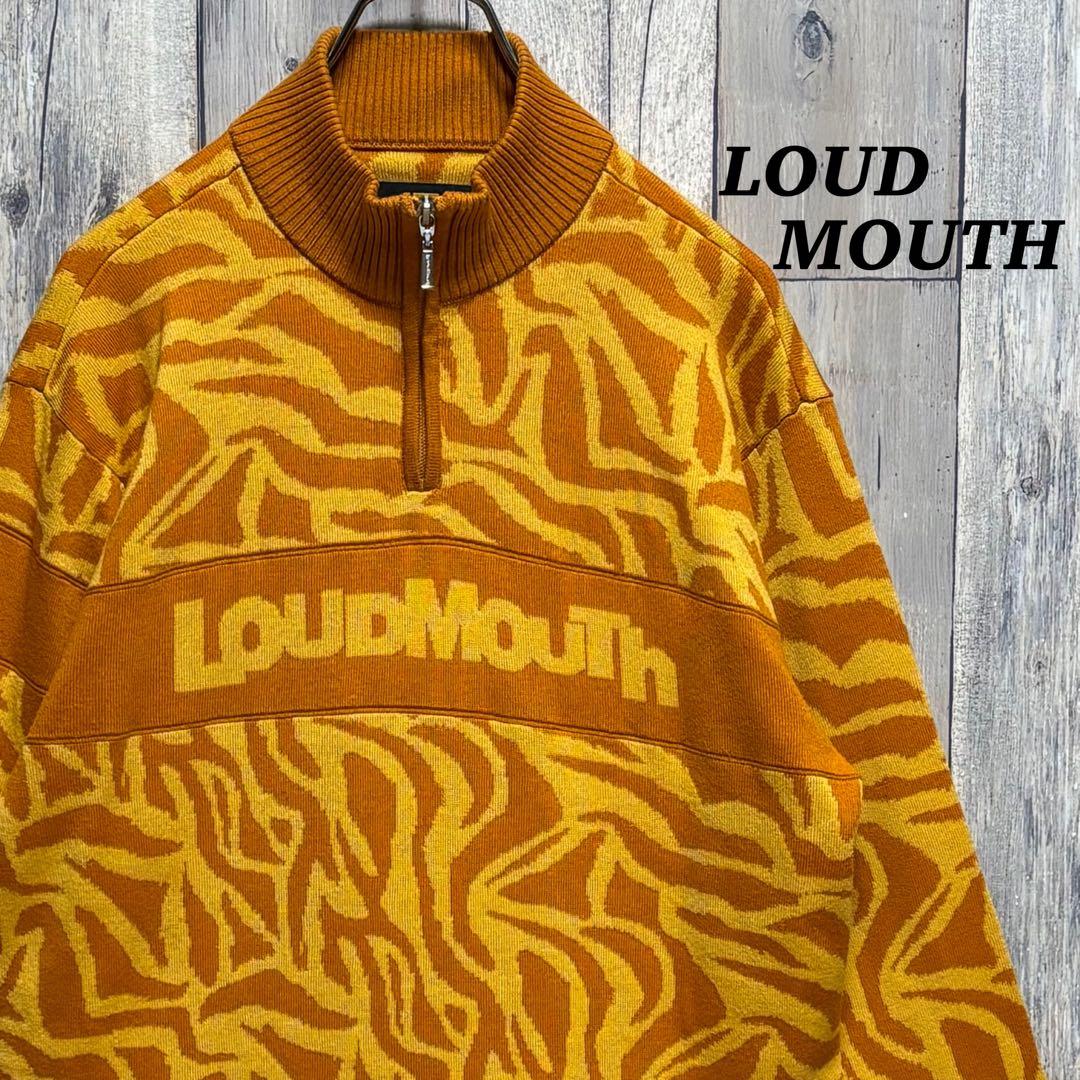 ラウドマウス　ニット　セーター　ハーフジップ　総柄　ビックロゴ　ウール混　L