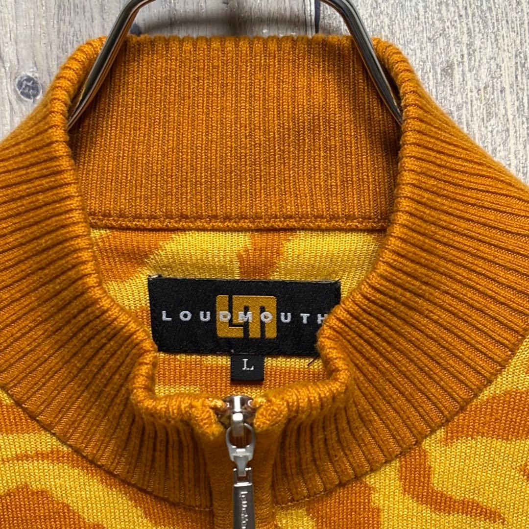 ラウドマウス　ニット　セーター　ハーフジップ　総柄　ビックロゴ　ウール混　L