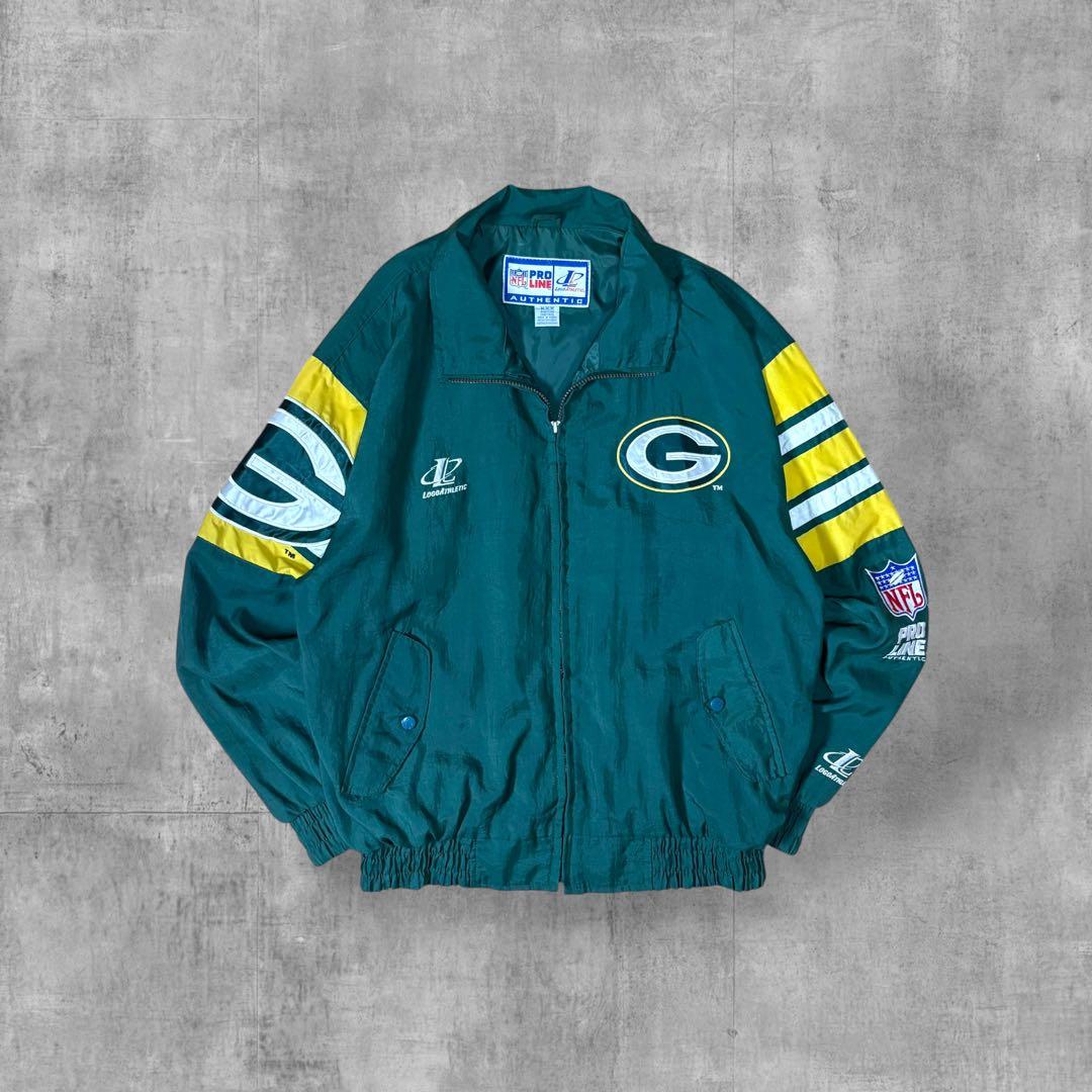 【90s】 NFLパッカーズロゴアスレチッ クナイロンジャケット刺繍グリーンL相