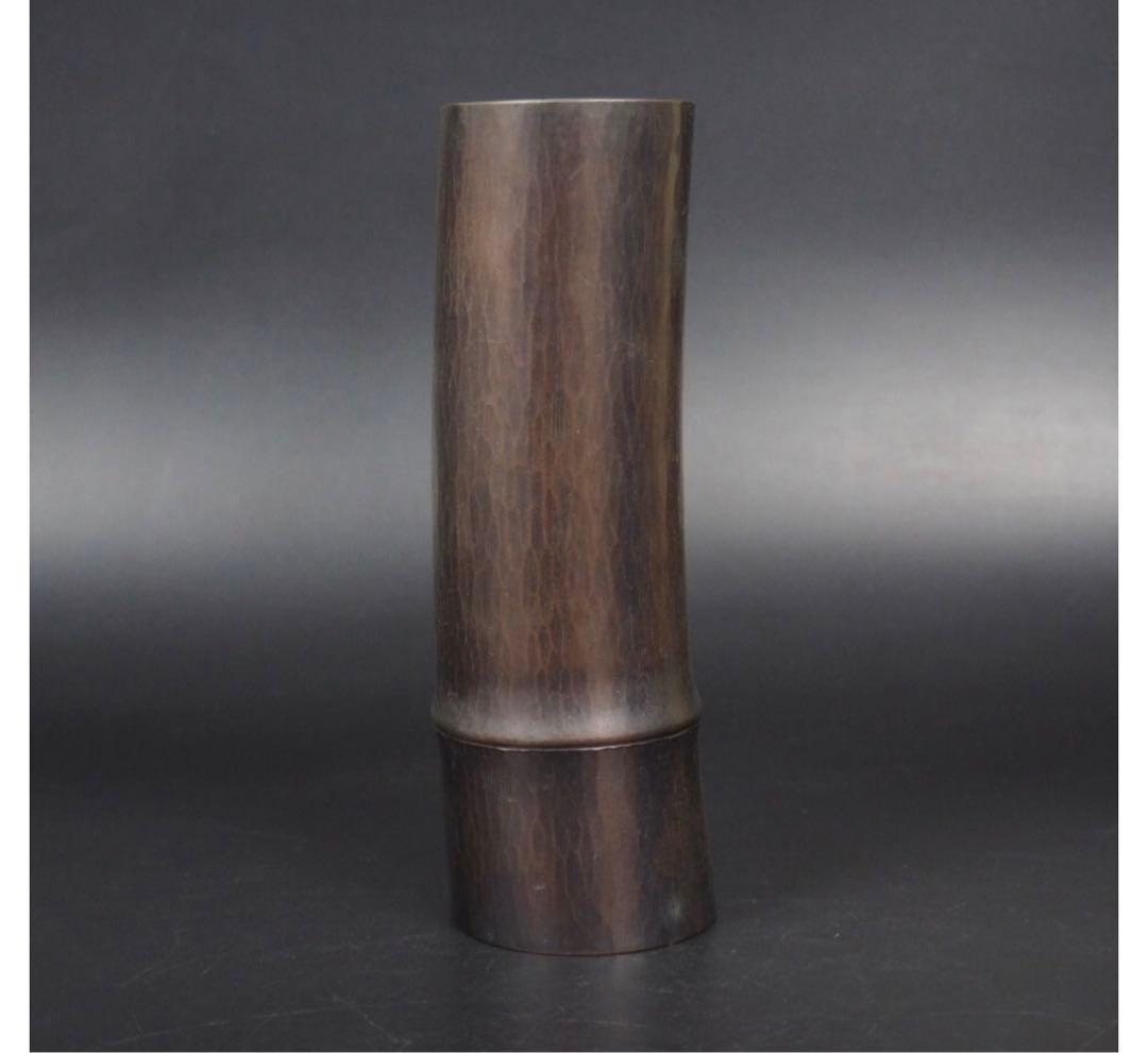 送料無料　松栄堂製　鎚起銅器　竹形花入れ　共箱・黄布　茶道具　希少品