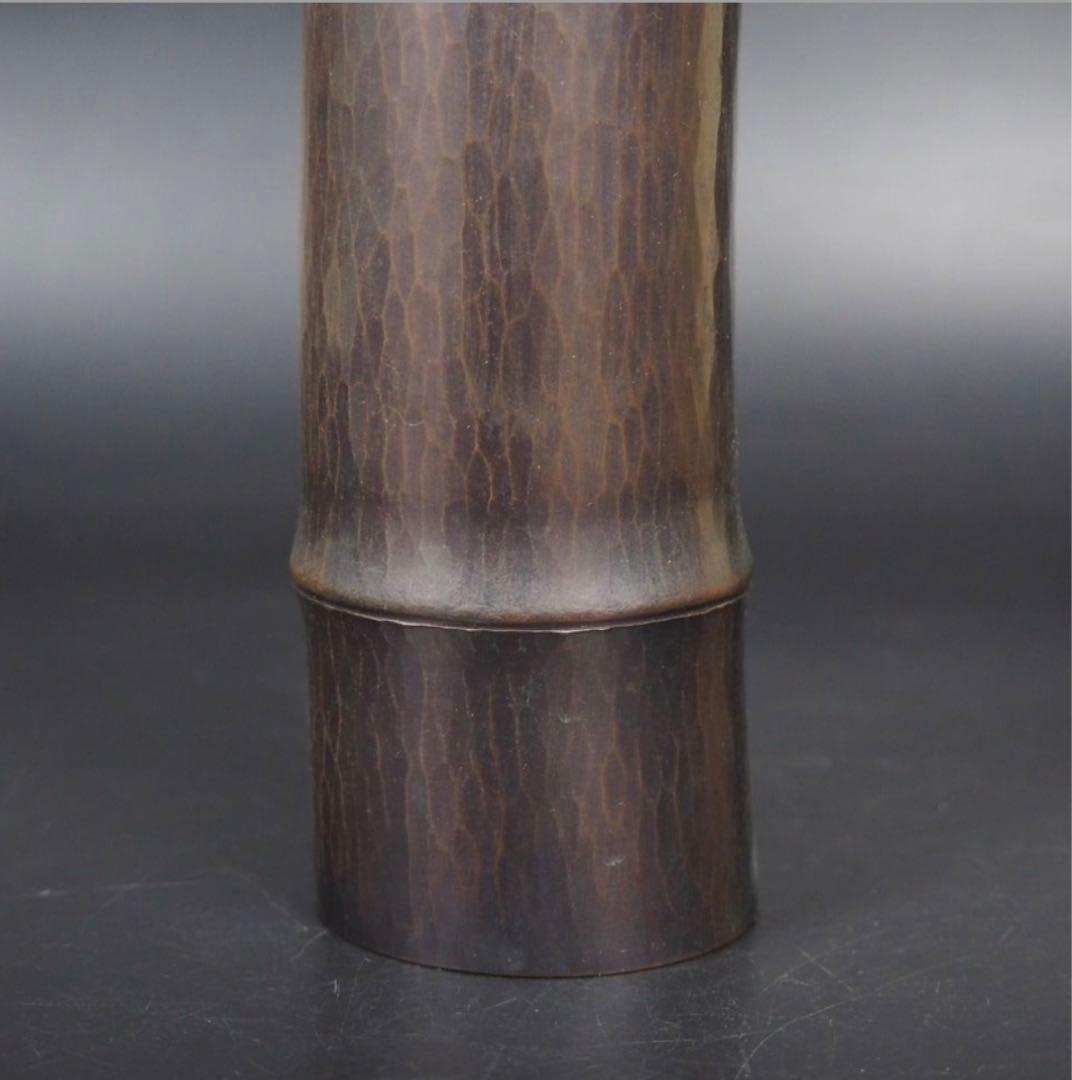 送料無料　松栄堂製　鎚起銅器　竹形花入れ　共箱・黄布　茶道具　希少品