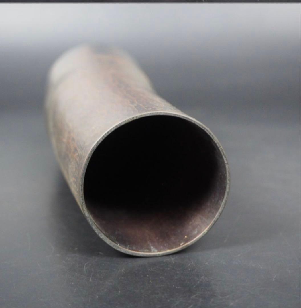 送料無料　松栄堂製　鎚起銅器　竹形花入れ　共箱・黄布　茶道具　希少品