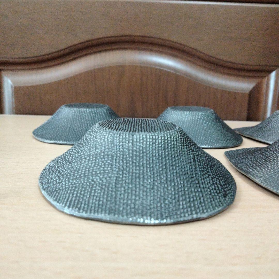 【人間国宝】煎茶茶托　佐々木象堂写し　鬼瓦茶托　鋳銅製　５客揃　箱付　黄布付