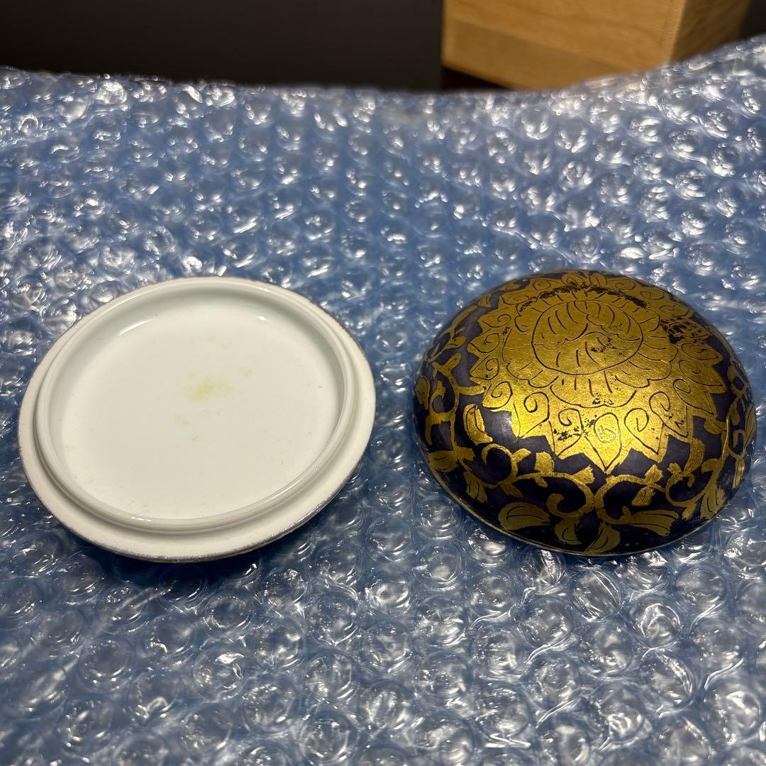 真作　小野珀子　金襴手香盒