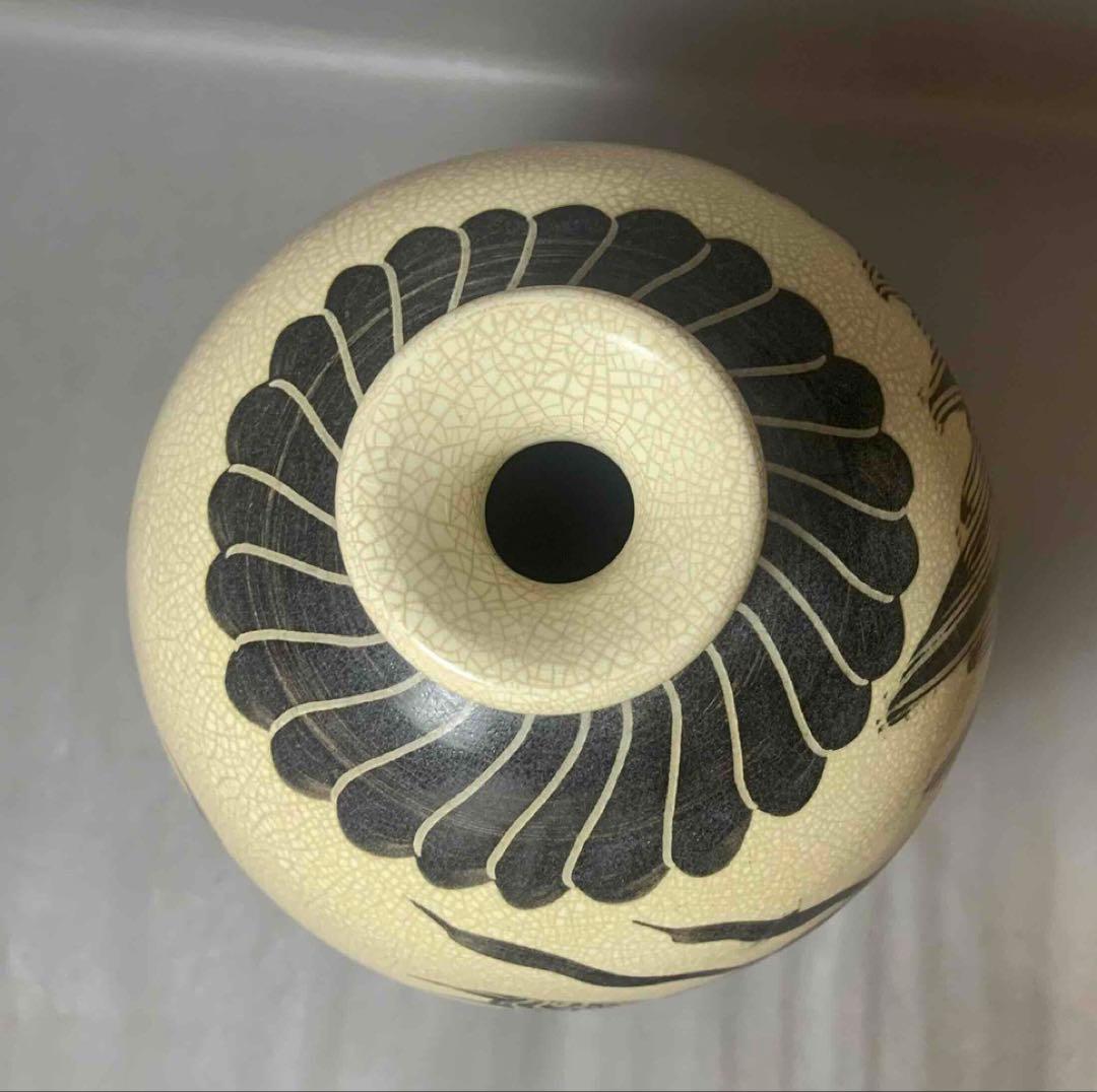 中国 磁州窯写白地黒龍梅瓶　f2250411