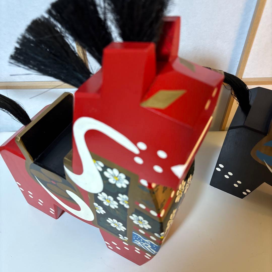 特大 大きい 八幡馬　高さ 33センチ 2個セット 赤 黒 希少 立派 高価