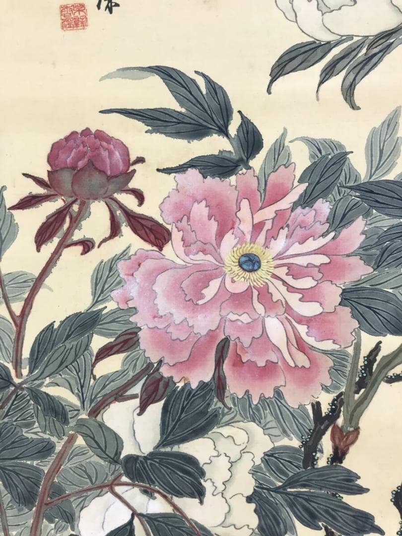 作者不詳/花鳥図/牡丹に蝶図/花図/掛軸☆宝船☆AH-658