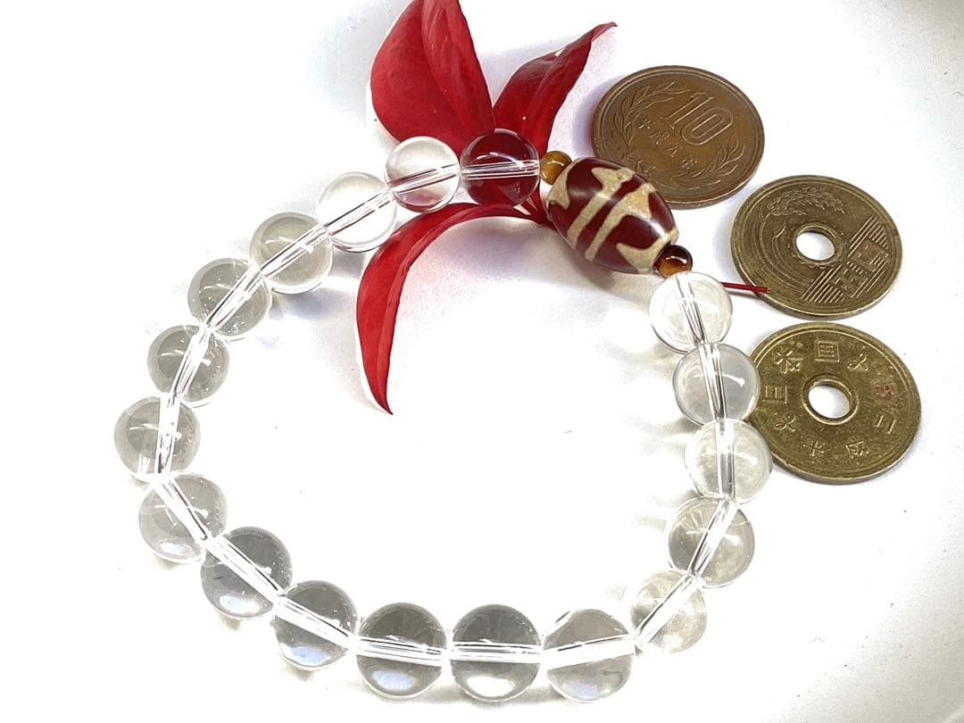 ✳天然虎目石*四線虎牙天珠*ガネッシユヒマール水晶ブレスレット　17cm 本物‼️