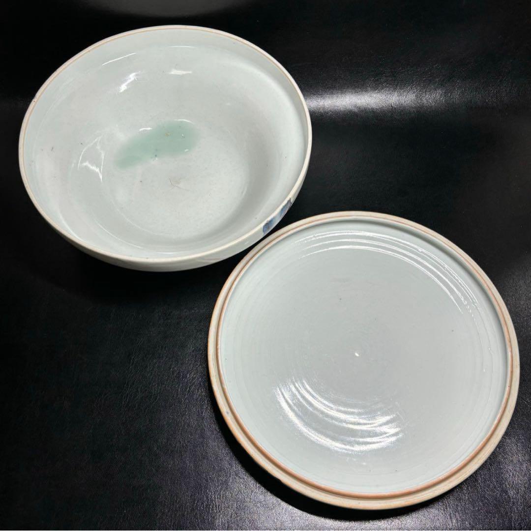 江戸期 古伊万里 染付！良き図柄！松に鷹(鷲)図！蓋物/喰籠 1点！