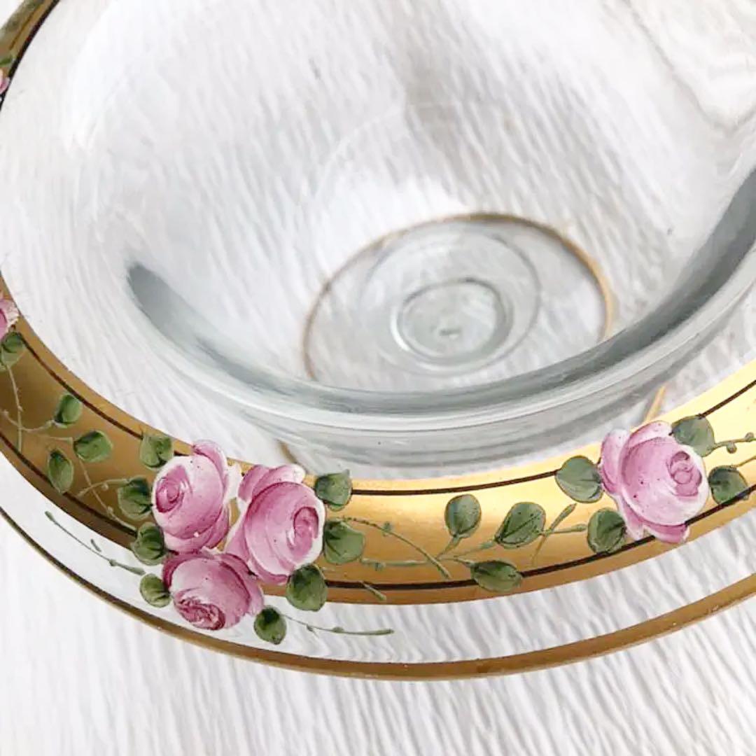 フランス　アンティーク　ガラス器　薔薇模様・金彩　共箱