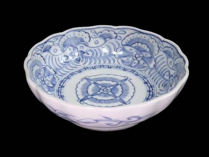 古伊万里　線描き　クルス紋に花の図　膾皿　３客　D505AS-CZp