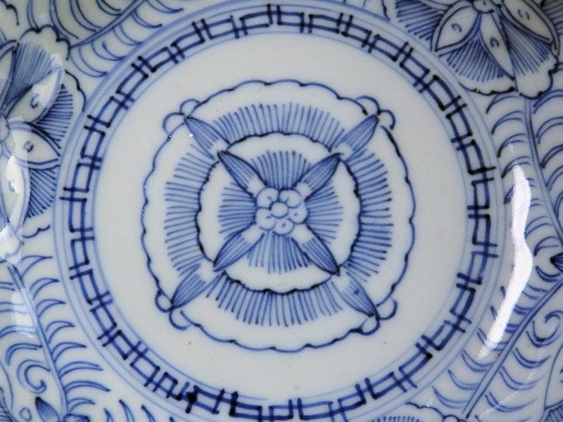 古伊万里　線描き　クルス紋に花の図　膾皿　３客　D505AS-CZp