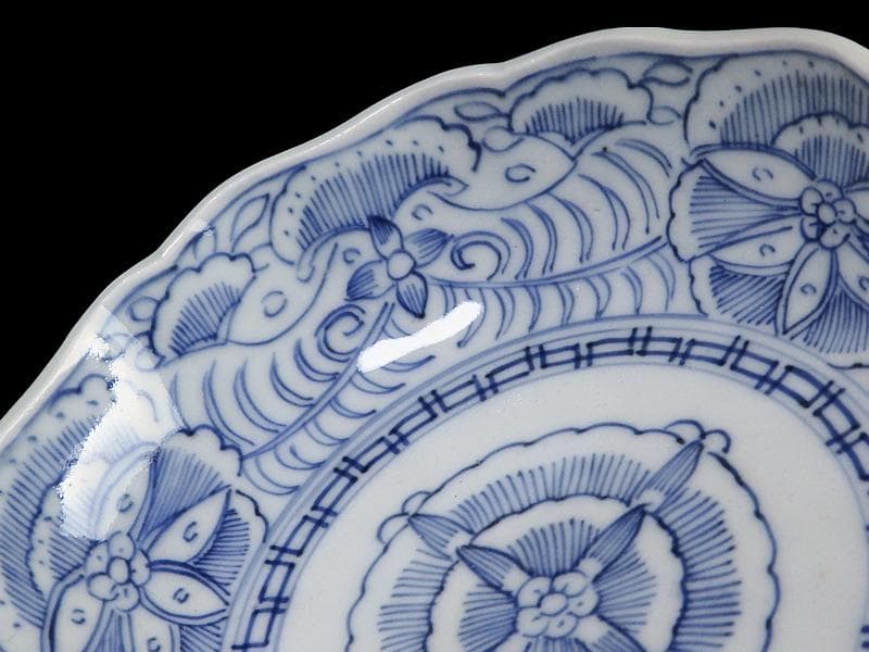 古伊万里　線描き　クルス紋に花の図　膾皿　３客　D505AS-CZp