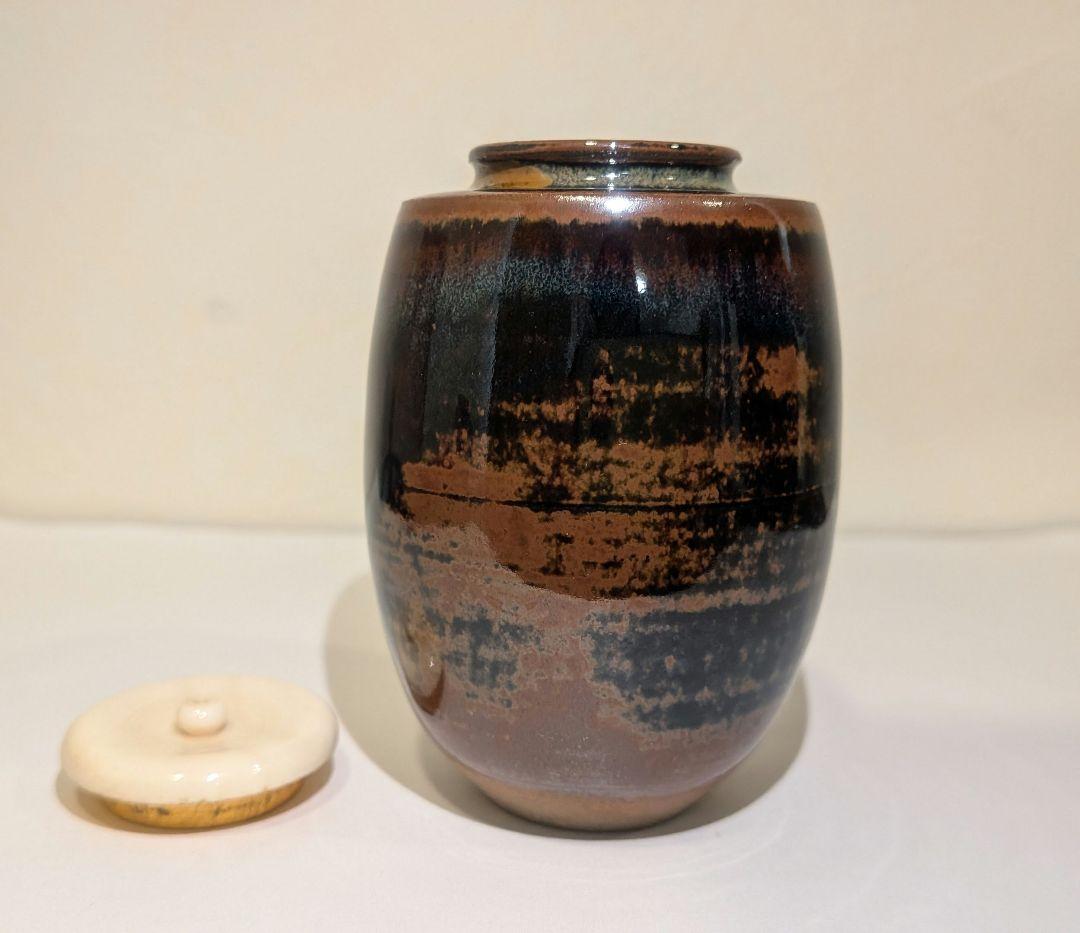 『鬼丸祐輔』高取焼茶入　雪山窯　二代『鬼丸碧山』茶道具　仕覆共箱西陣織龍爪金襴