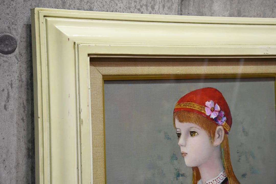 DIK100 田屋幸男 「ギリシャの少女 」 F6号 真作 油彩 人物画 額装