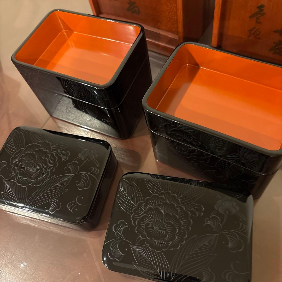 輪島塗　手提げ木箱入割子弁当箱２点