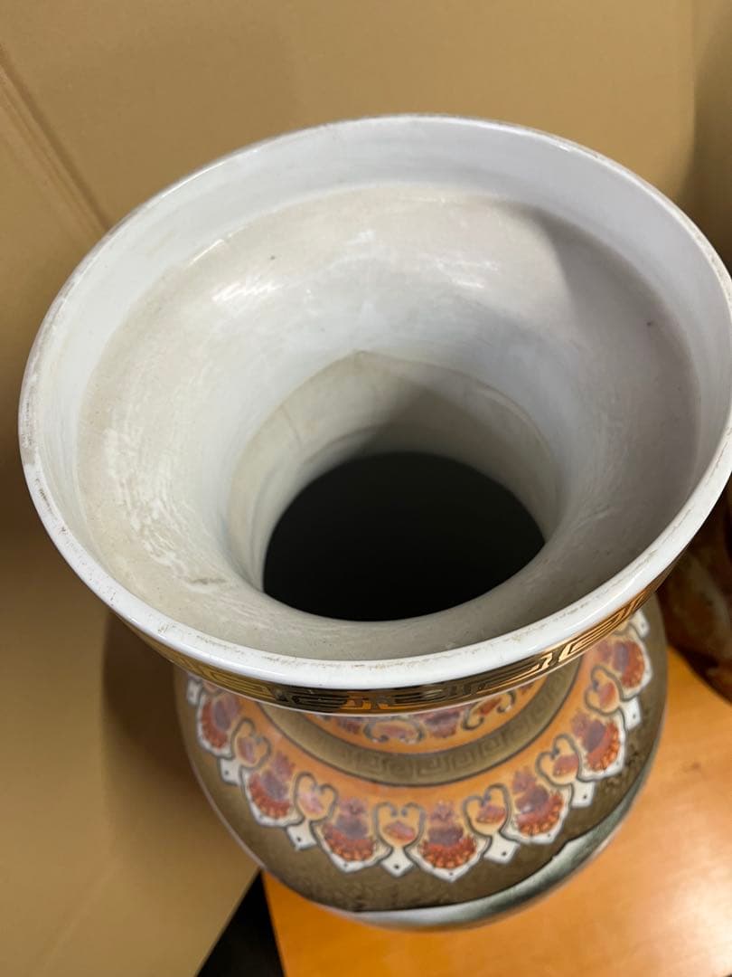 鶴と花の陶器花瓶 アンティーク　花生　中国