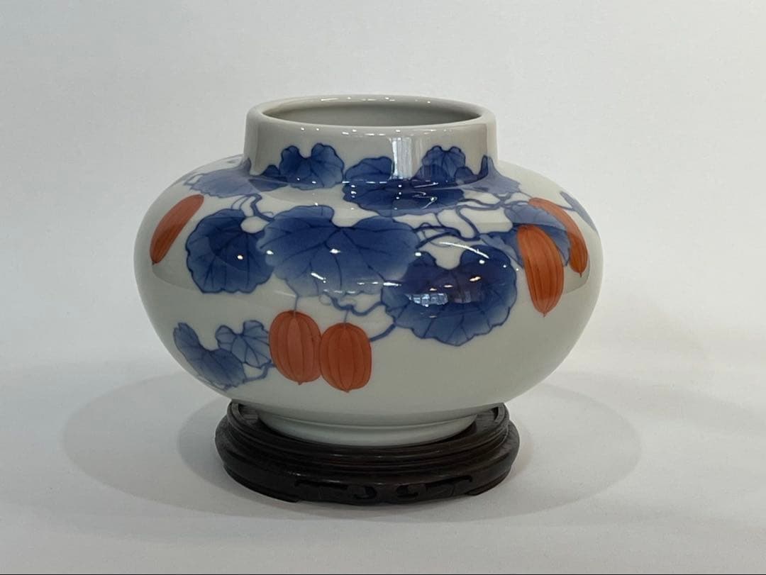 【真葛香山】色絵烏瓜図花瓶 二代 香半之助作 帝室技芸員【書載品現物】