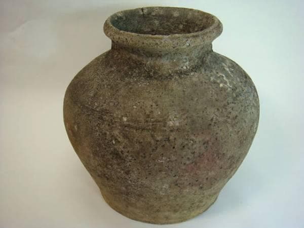 壷■かなり古い越前焼き船壷 素焼き 古壺 花瓶 花器 置物 時代物 骨董 室町■