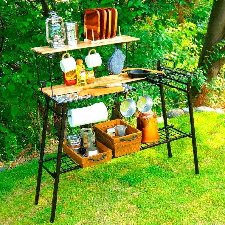 ネイチャートーンズ　キッチンカウンターテーブルセット　収納バッグ付き　ブラウン