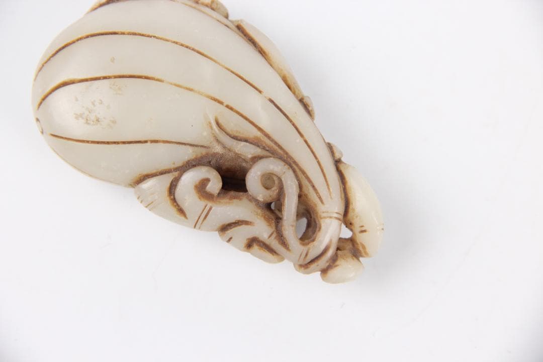 中国美術 和田玉 玉佩 白玉 彫刻 瓜果文 飾り物 古玉 時代物 EG29-3