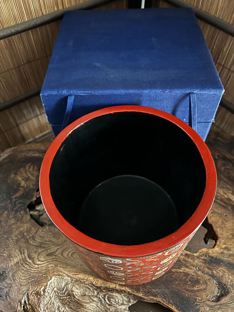 中国美術 時代 木/乾漆 朱塗り黒塗り 大筒/筒 共箱 処分価格