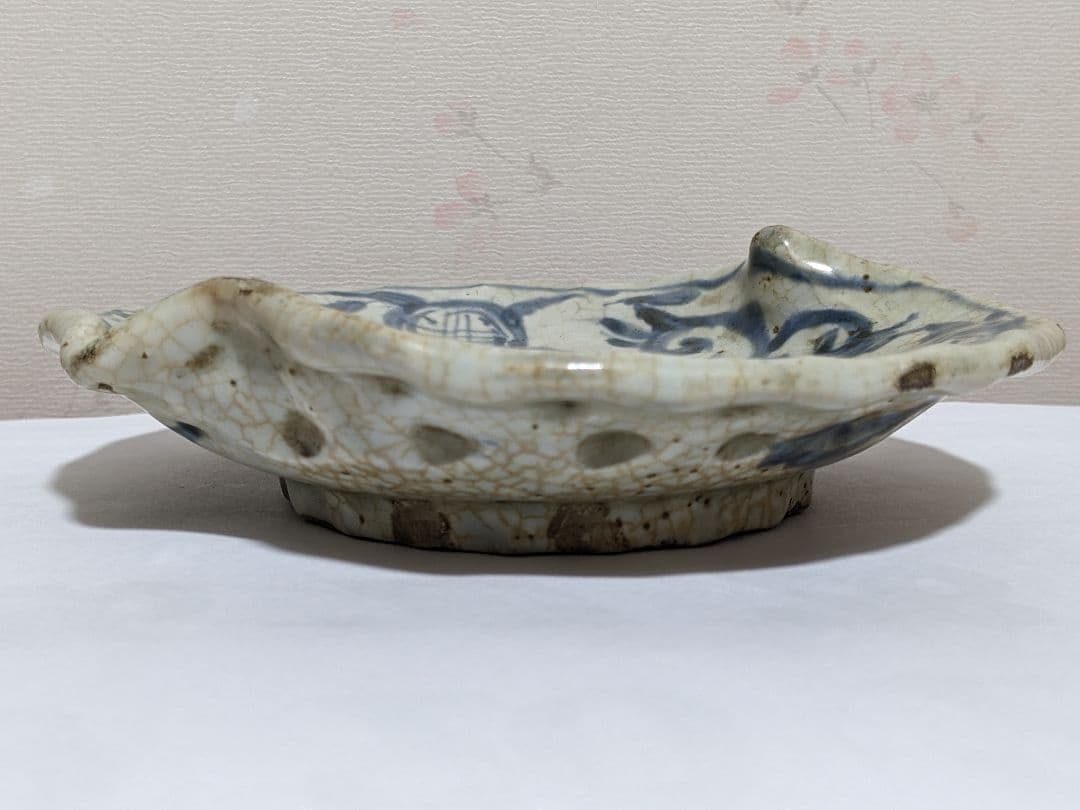 ⭐中国古陶磁 筆洗 古美術品 染付 鳳凰文 桃形 変形皿 古玩 文房四宝 骨董品