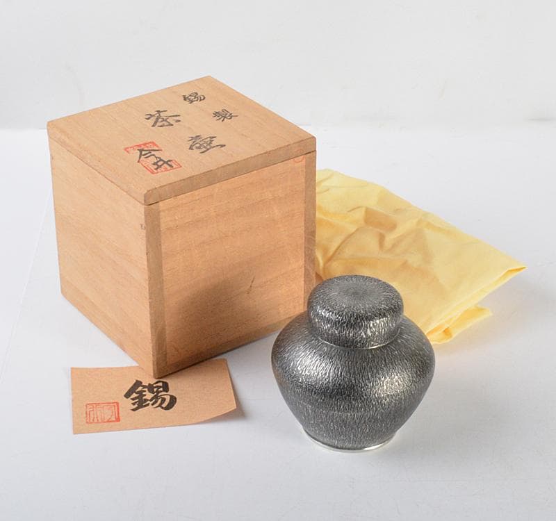 煎茶道具　今井錫器　錫製　杉目茶壷　茶心壷　約278g　共箱　M R4395