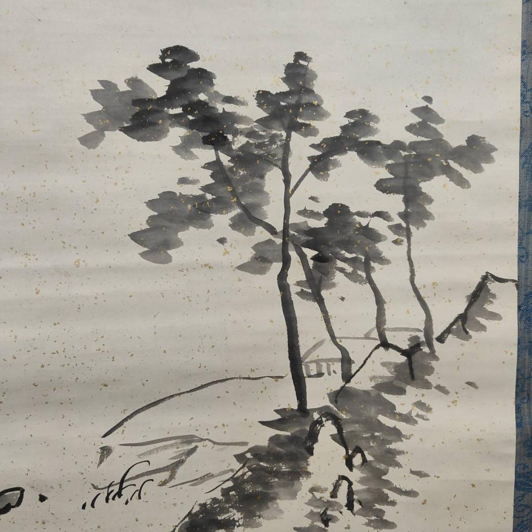 真作/幕末の南画家/日根野対山/山水画賛/布袋屋掛軸A-383