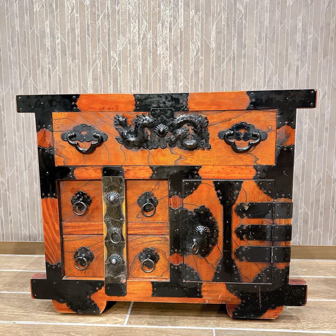 【美品】仙台箪笥風 民芸箪笥 和家具 小箪笥 車輪付き 鉄金具 木製 収納棚