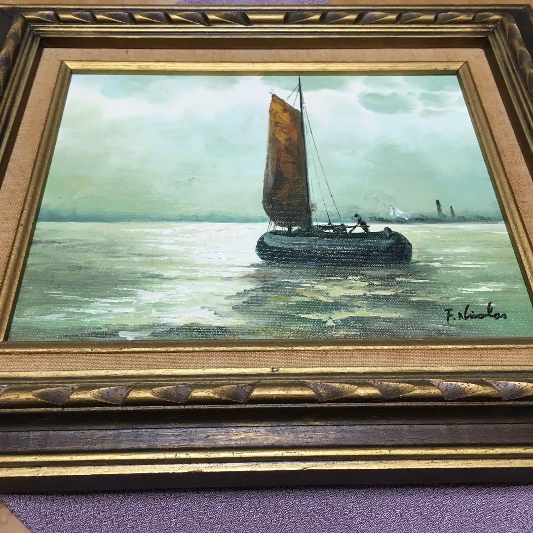 1089 絵画 油絵 F. Nicolas 帆船