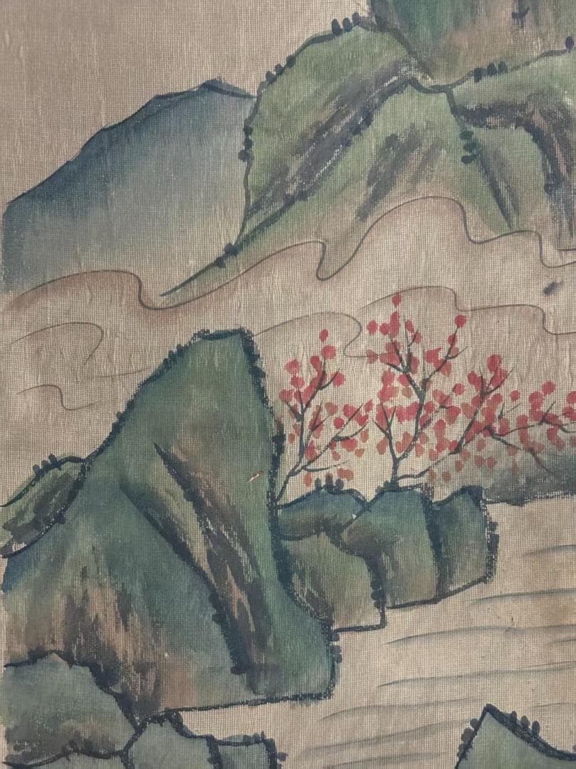 中国古美術 清代 王時敏 放掉吟秋山水図 絹本 三尺 手描き 掛け軸 水彩画