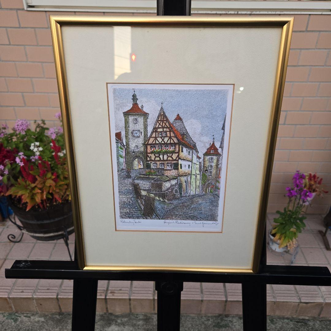 素敵な街並みの版画　 リトグラフ