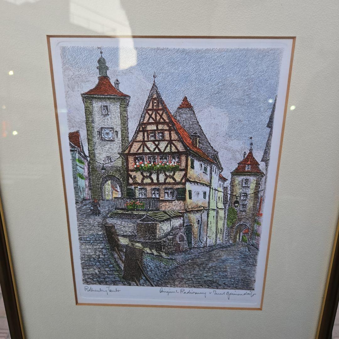 素敵な街並みの版画　 リトグラフ