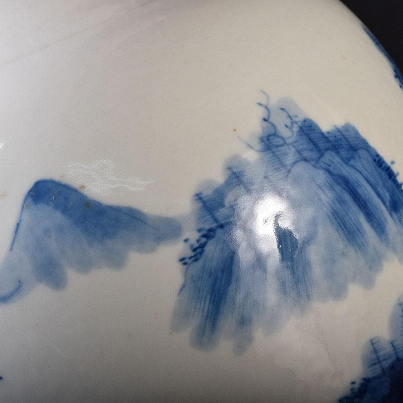 中国　大清康熙年製　青花　山水人物文　花瓶　壷　時代箱　M　R8748