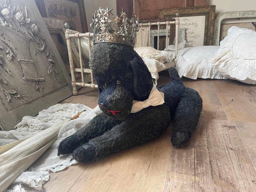 フランスアンティーク　黒　プードル　犬　ぬいぐるみ　アンティークベア　のお友達に