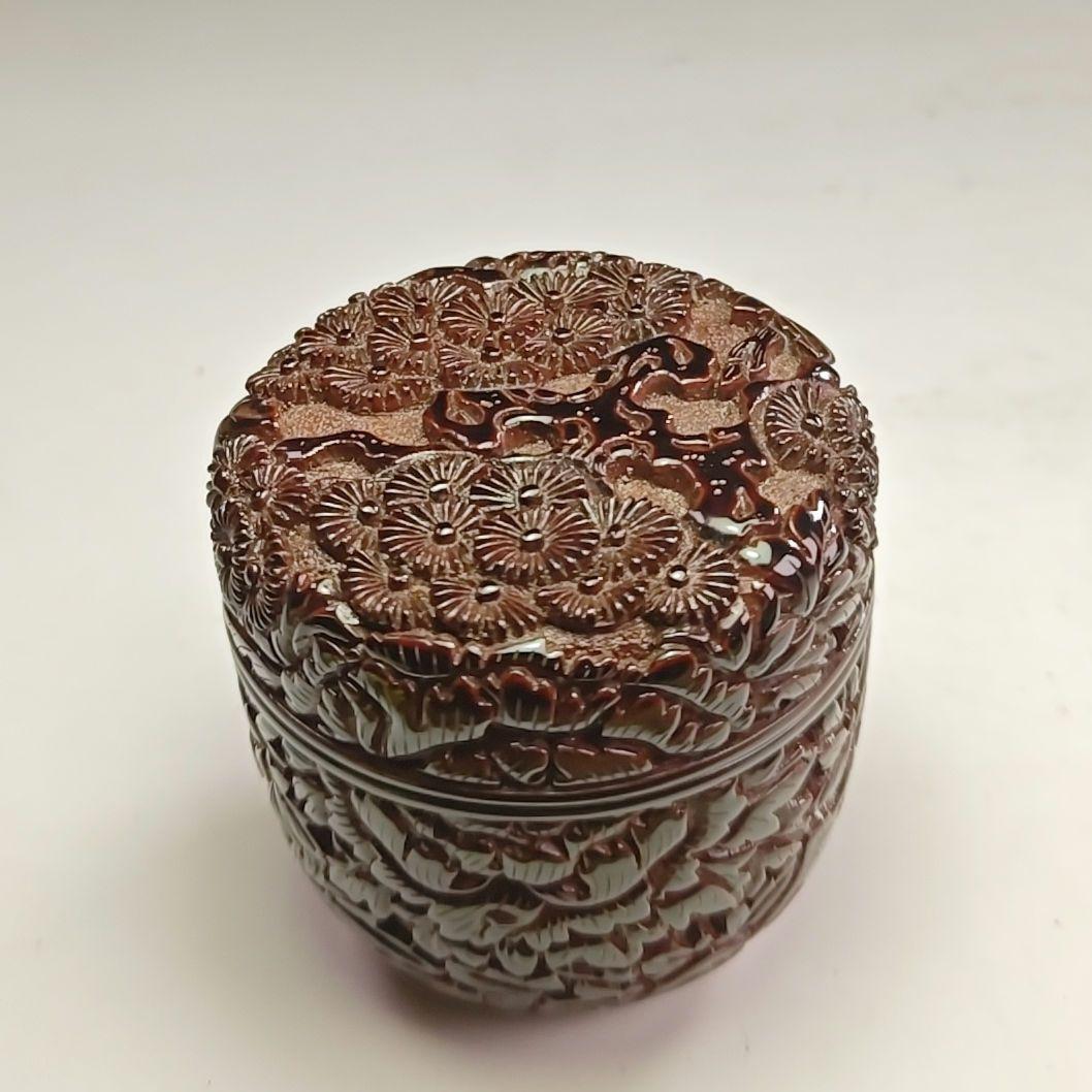 ウ208 棗『三野原晃一作』『村上堆朱　　棗　共箱』茶道具　茶器　茶入