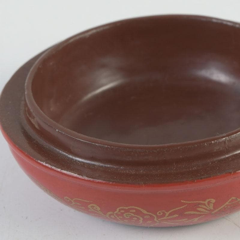 茶道具　朱塗　貝蒔絵　香合　仕覆付　朱書花押あり　V　9854