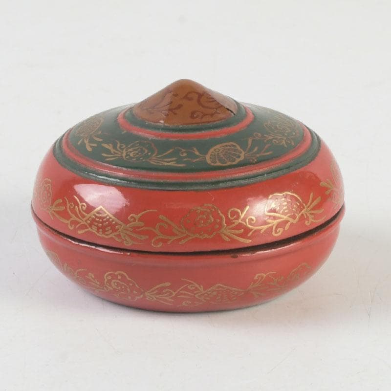 茶道具　朱塗　貝蒔絵　香合　仕覆付　朱書花押あり　V　9854