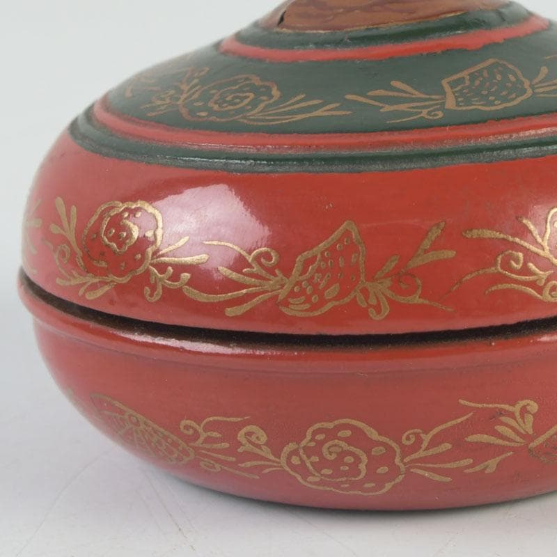 茶道具　朱塗　貝蒔絵　香合　仕覆付　朱書花押あり　V　9854